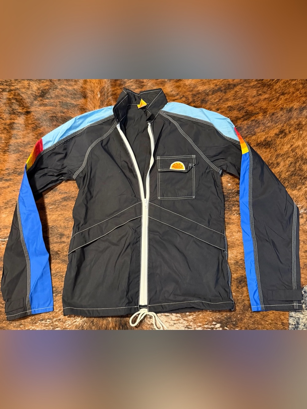 Vintage 70s 80s Sundek Rainbow Nylon Surf Windbreaker Jacket Zip Up Men’s S RARE